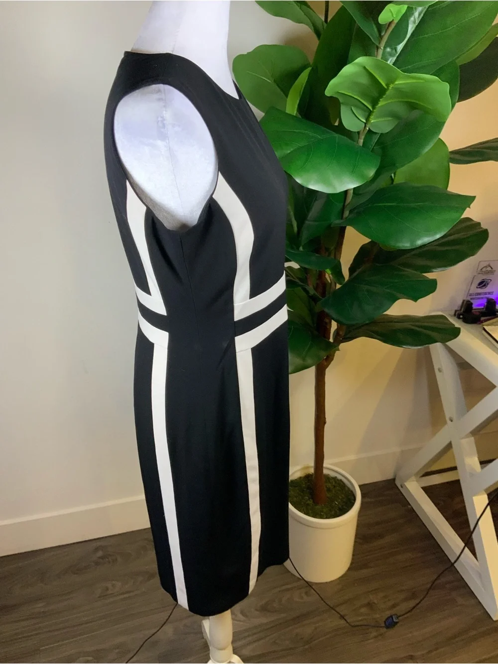 Calvin Klein Black Sheath Dress with White Contrast Panels